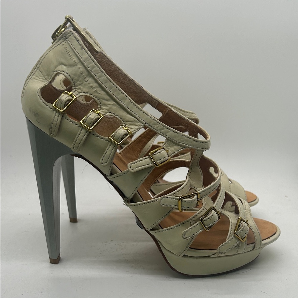 L.A.M.B. Sexy Cream Leather Strappy Platform Stiletto Heels Shoes **Size 7.5**🔥🔥 - Picture 4 of 11